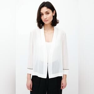 NWT Brunello Cucinelli White Sheer Monilli Shirt cotton embellished vanilla 44